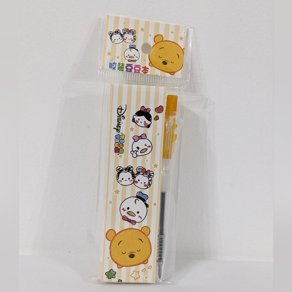Disney Tsum Tsum Yellow & White Mini Memo Pad With Mini Writing Pen, NEW